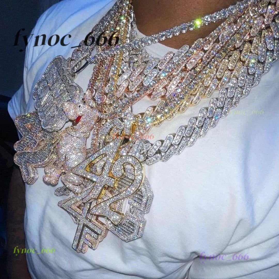 Hip Hop Jewelry Necklace Pendant Custom Luxury Iced Out Silver VVS Mossanite Custom Chain and Pendants