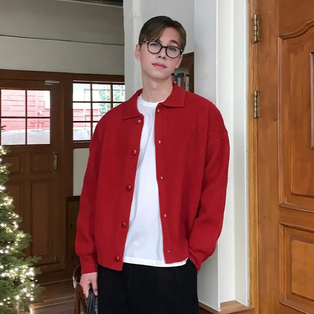 Men Sweater Coat Korean Fashion Knitted Coats Streetwear Slim Fit Casual Cardigan 250819