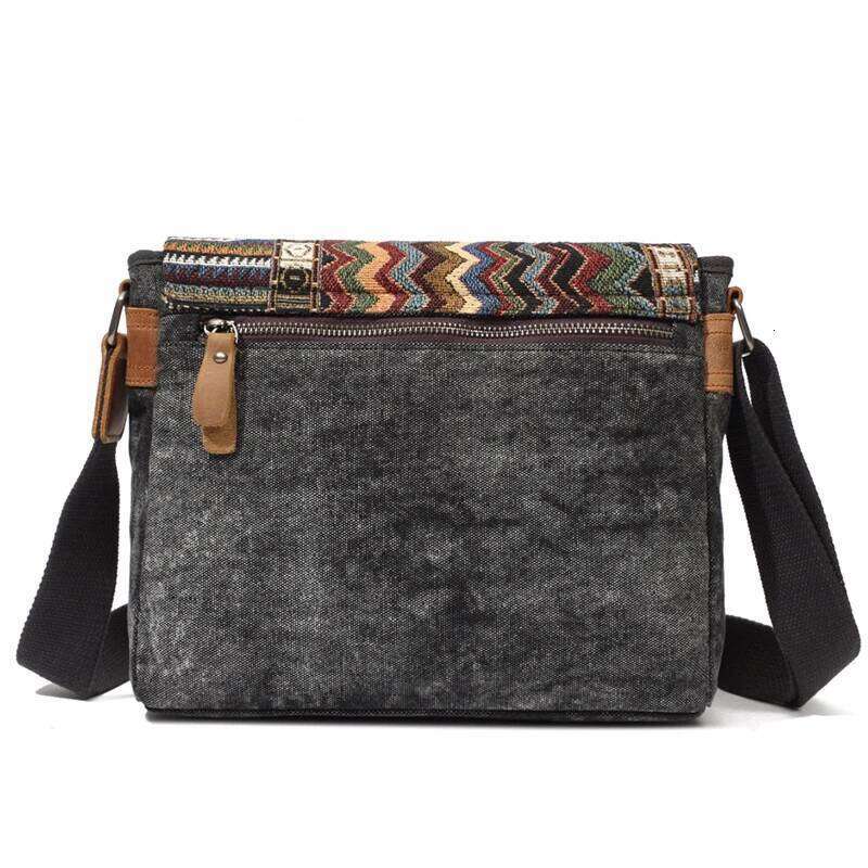 High Quality Waxed Canvas Shoulder National Style Crossbody Young Men Patchwork Color Flap Sling Bag 2022