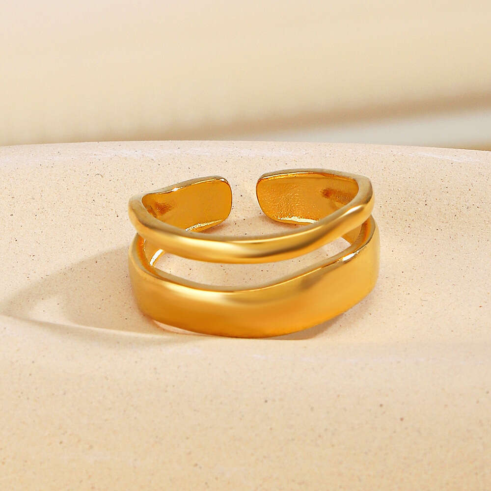 Simple Double Layer Titanium Fashion Trendy Niche Design Gold Plated Stainless Steel Ring for Women
