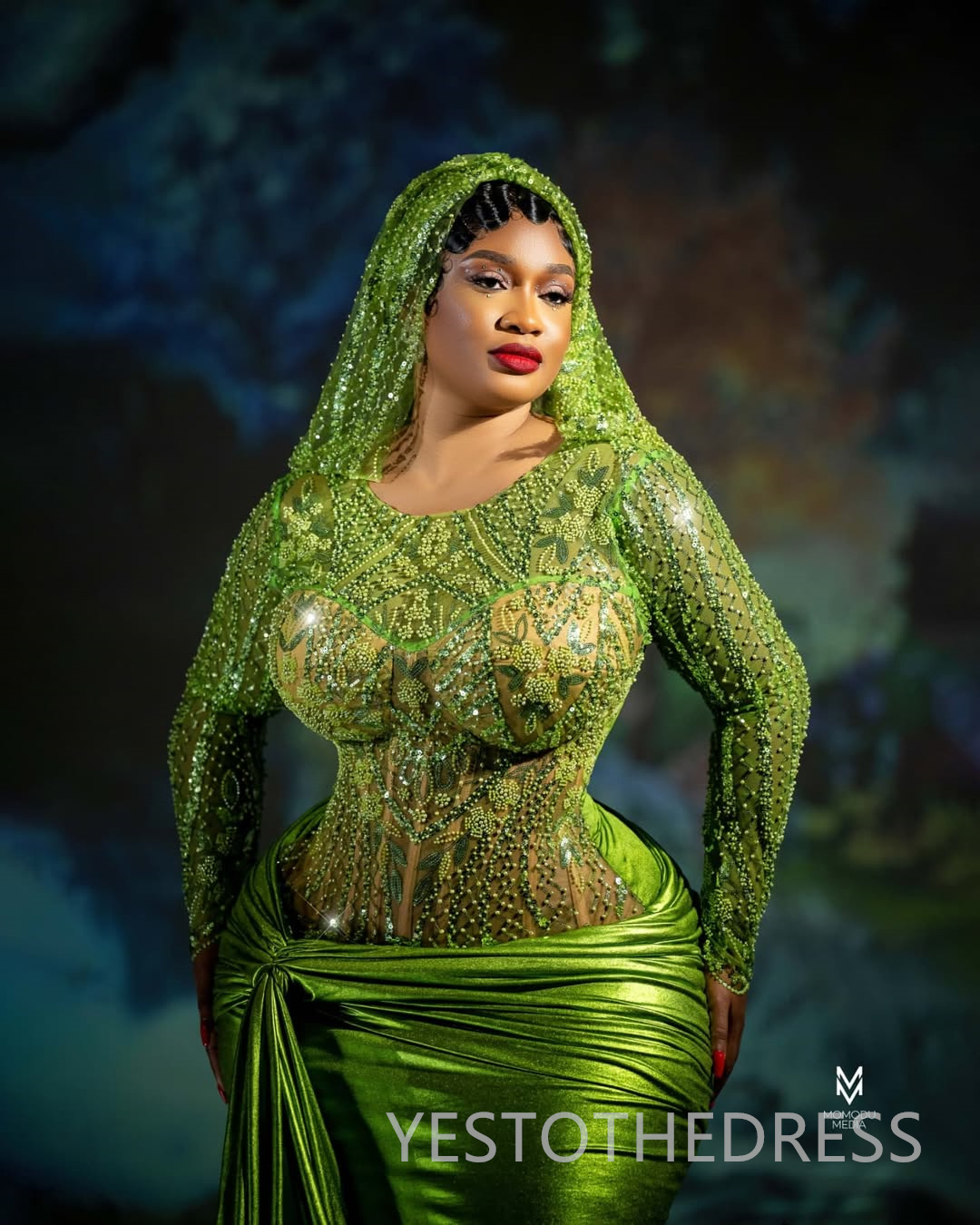 Plus Size Green Prom Dress 2025 Evening Dresses Robe De Sorrie Sheer Neck Long Sleeves Beaded Lace Pearls Birthday Dress Second Reception Gowns AM2689