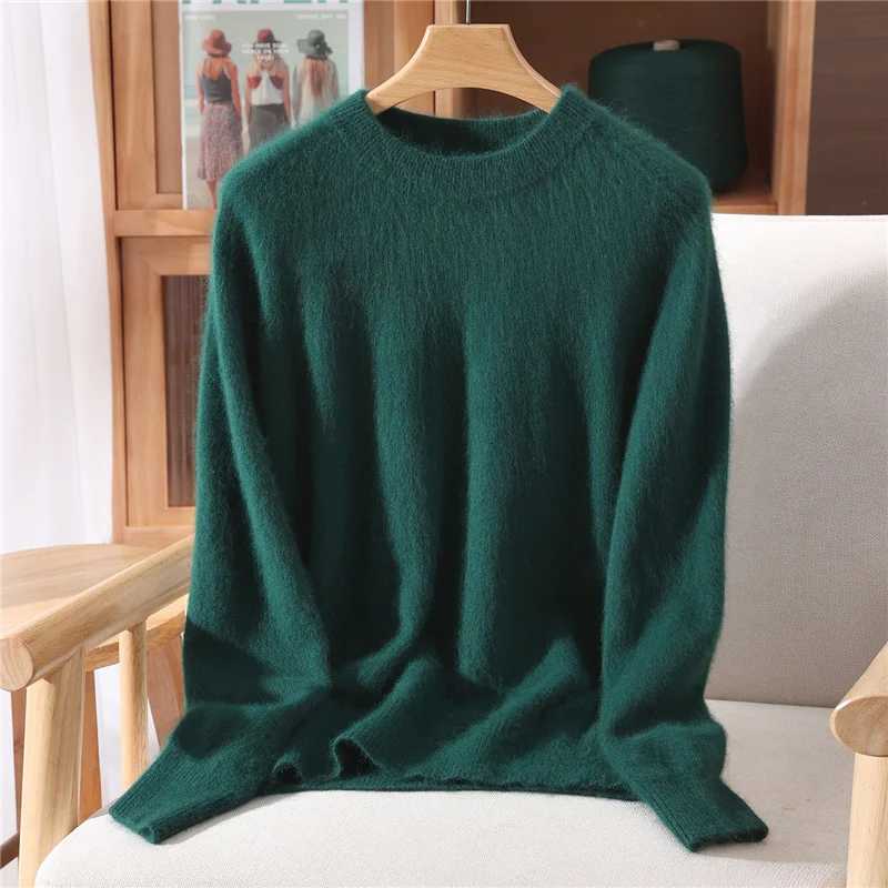 Womens Round-neck Mink Cashmere Sweater Soft Pullover Jumper Comfortable Knitted Top for Autumn Winter Pure Mink Material XJ250819