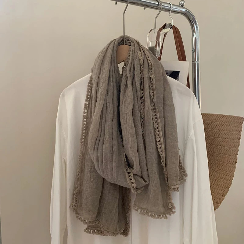 Solid Color Cotton Linen Scarves Women Hijab Muslim Spring Summer Soft Scarf Female Fashion Long Shawl Wrap 250818