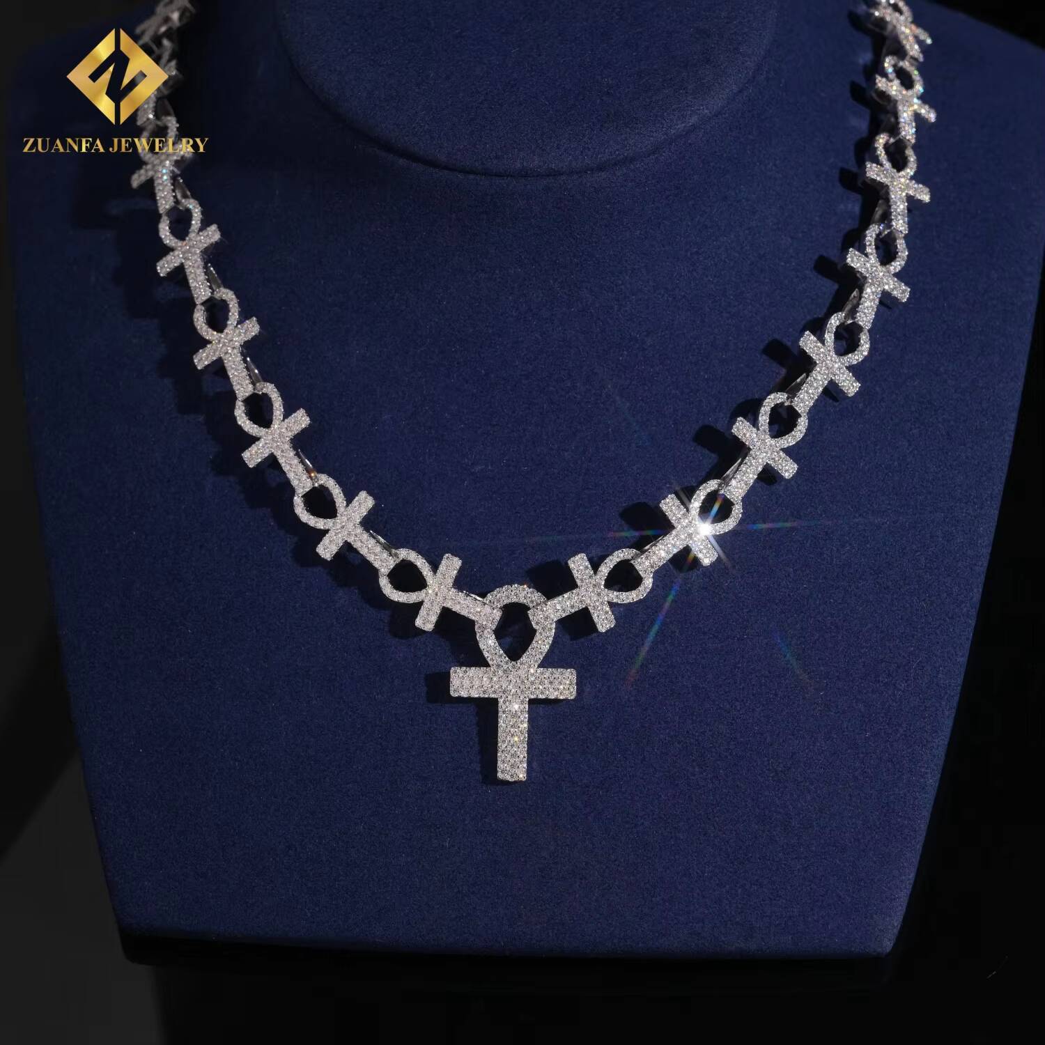 New Trendy Hip-Hop Jewelry Iced Out VVS Moissanite Diamond Cross Pendant Link Chain Pass Diamond Tester