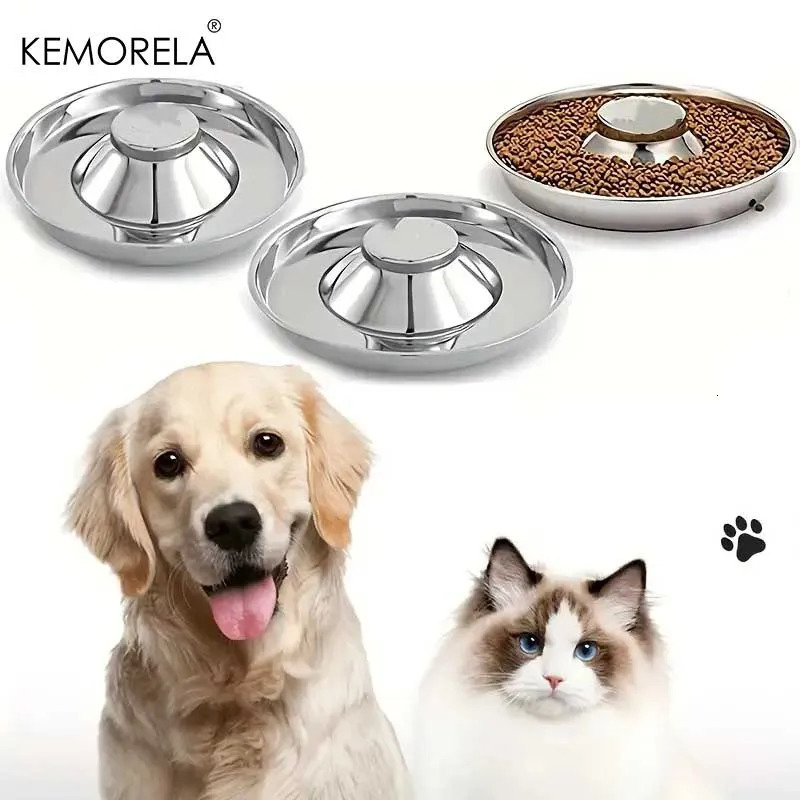1PC Stainless Steel Dog Slow Feeder Bowl Puppy Litter Food Feeding Dish Weaning Water Bowl Pets Feeder Bowl and Water 250813
