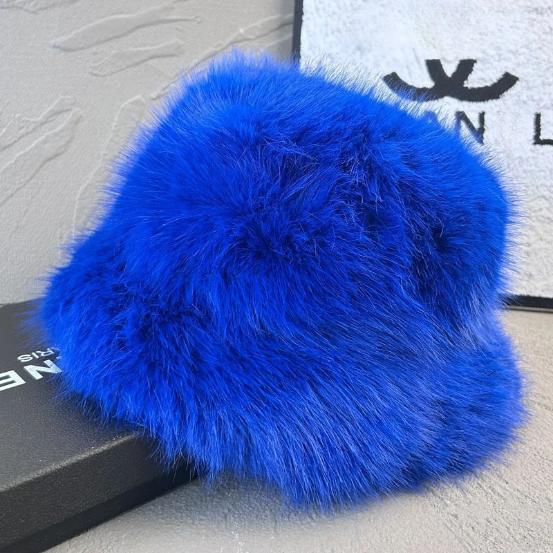 Fluffy Faux Fur Bucket Hat Rabbit Fur Warm Thick Plush Winter Hat Lady Fashion Panama Furry Fisherman Caps 250819