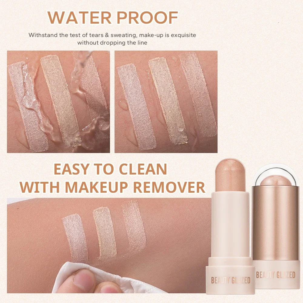 Beauty Glazed 3 Colors Highlighter Contour Stick Soft Smooth Naturally Shimmer Contour Bronzer Face Makeup 250811