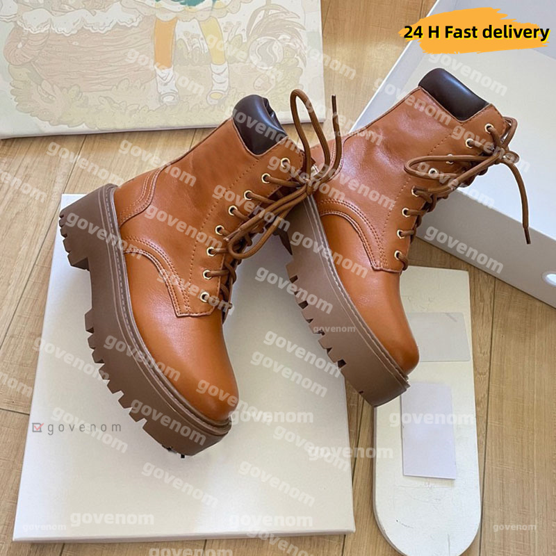 Ankle Boots Women Womens Leather boots Winter Round Toe Lace-up Short Boots Womens Platform Designer Knight Boots Women luxury Shoes with box