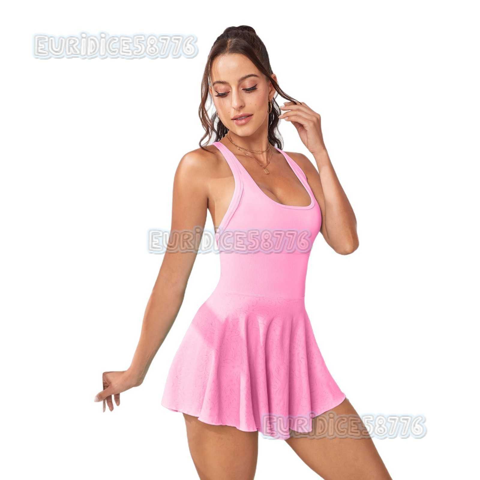 Sexy Backless One-piece Tennis Dress with Chest Pad Anti-exposure Inner Lining Yoga Fitness Sports Short Skirt for Women H250819