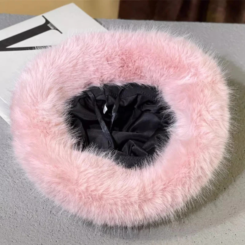 Winter Faux Fox fur bucket hat thickened plus size Bucket hat High quality warm female ear protection women hat 250819