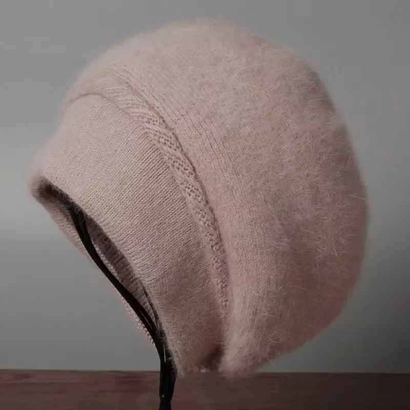 rabbit fur Beret Women Winter Angora Knit Hat Double Layers Warm Soft Accessory For Autumn winter Outdoors Sports Cold Weather 250819