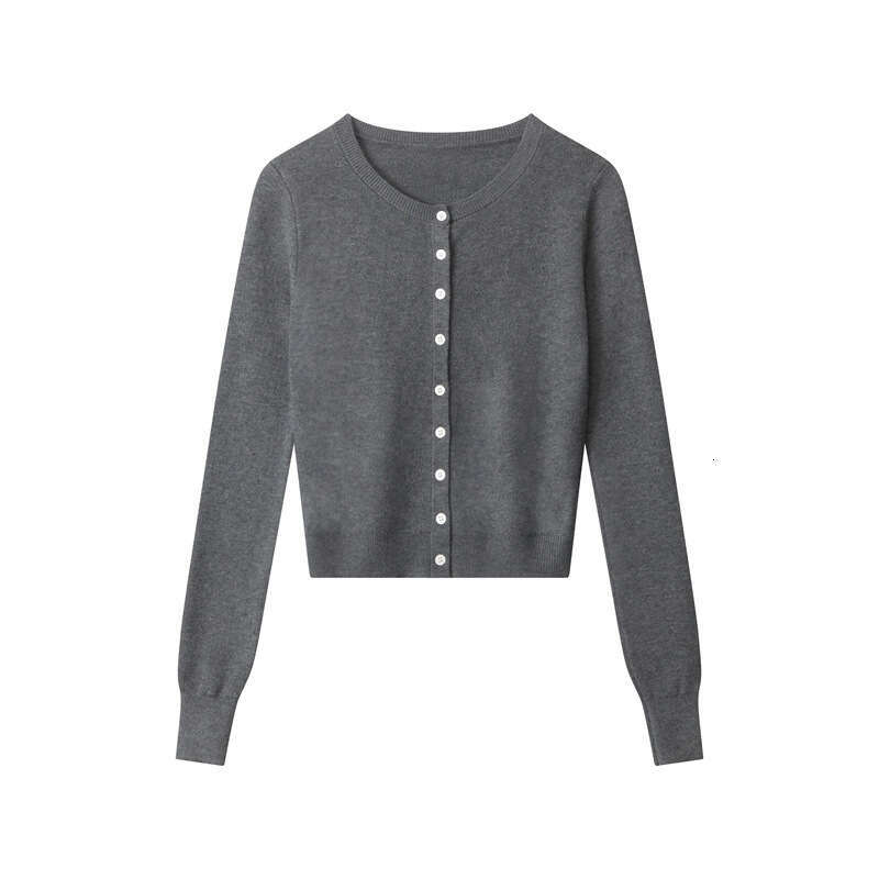 Round Neck Single-Breasted Knitted Cardigan Sweater For Women New Small Petite Elegant Autumn Winter Short Niche B5