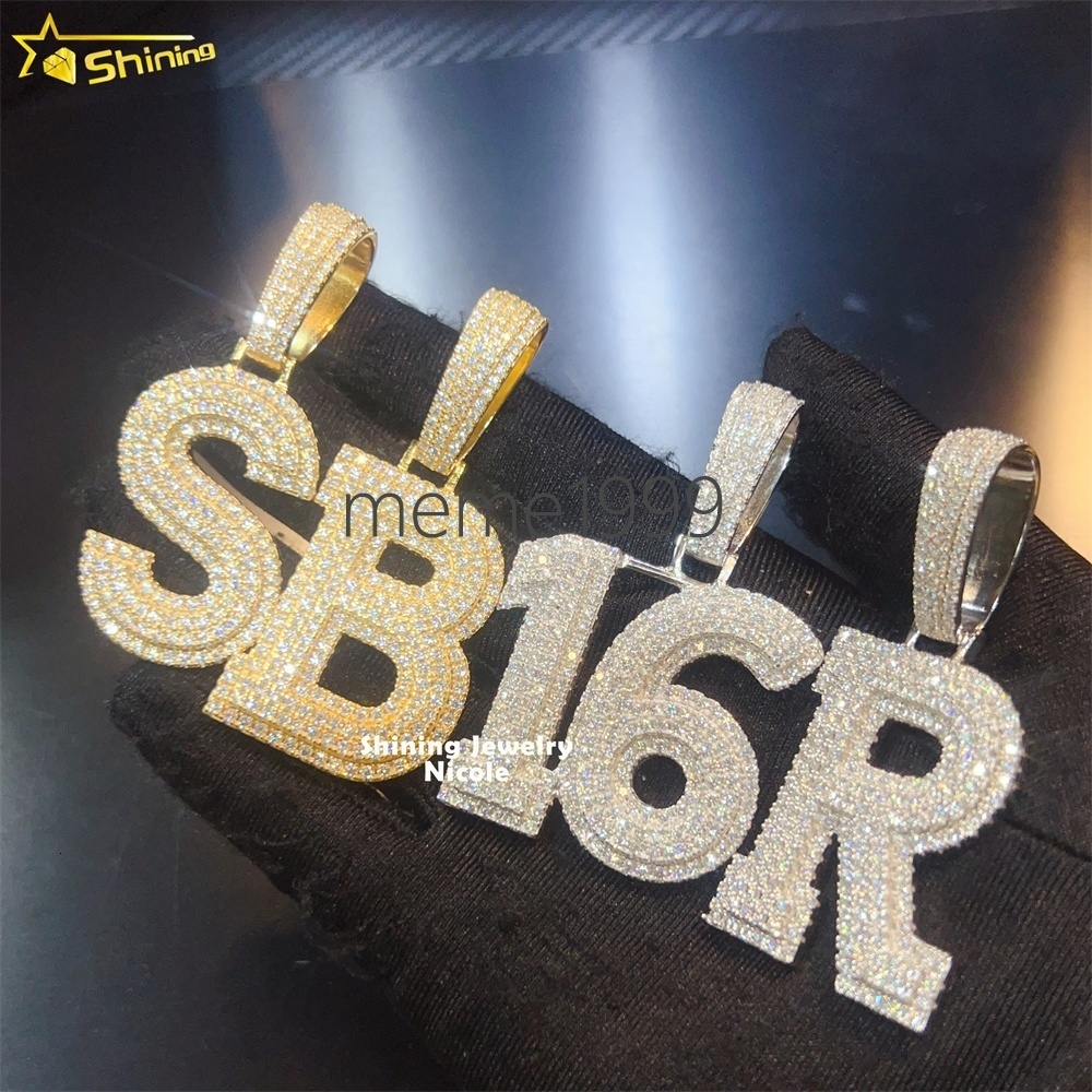 Wholesale Hip Hop Pendants Initial Number Custom 925 Silver GRA Certified Moissanite Letter Pendant