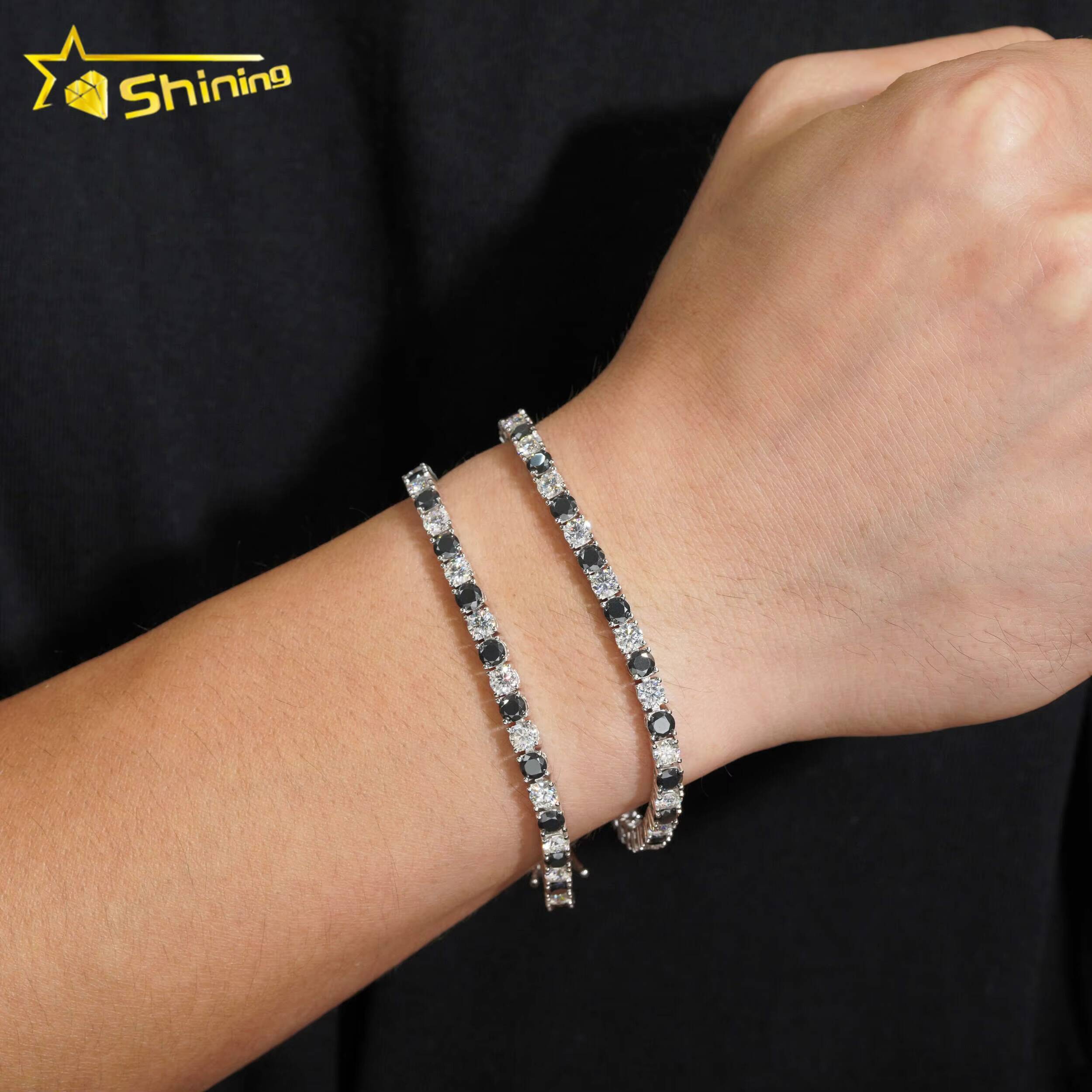 Ready to Ship 4mm Factory Wholesale Solid S925 Gold Plated Hip Hop Jewelry Black Moissanite Diamond Tennis Chain