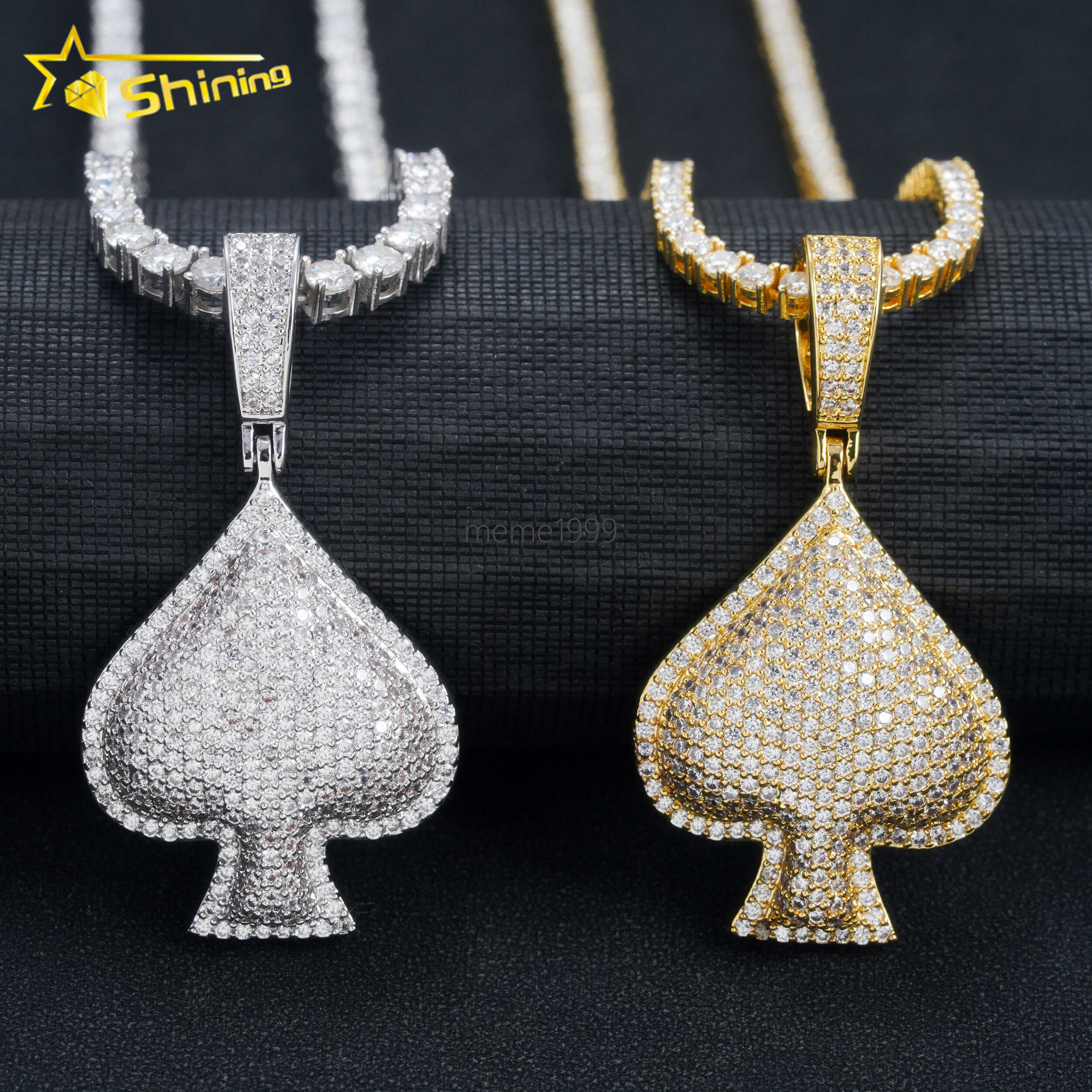 China Jewelry Factory Ace Poker Iced Out Rapper Jewelry Necklace Vvs Moissanite Diamond Hip Hop Pendant