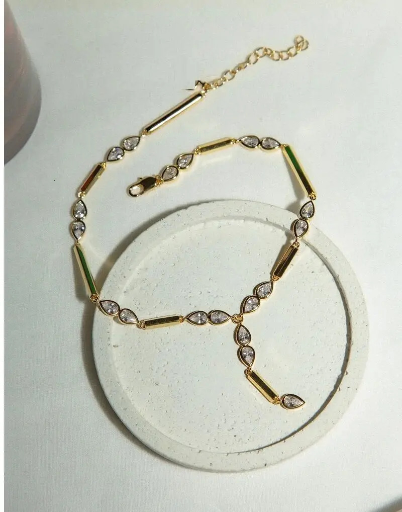 Arrived Gold Color Geometric Bar Tear Drop Cubic Zirconia CZ Link Chain Anklet Women Fashion Jewelry 250815