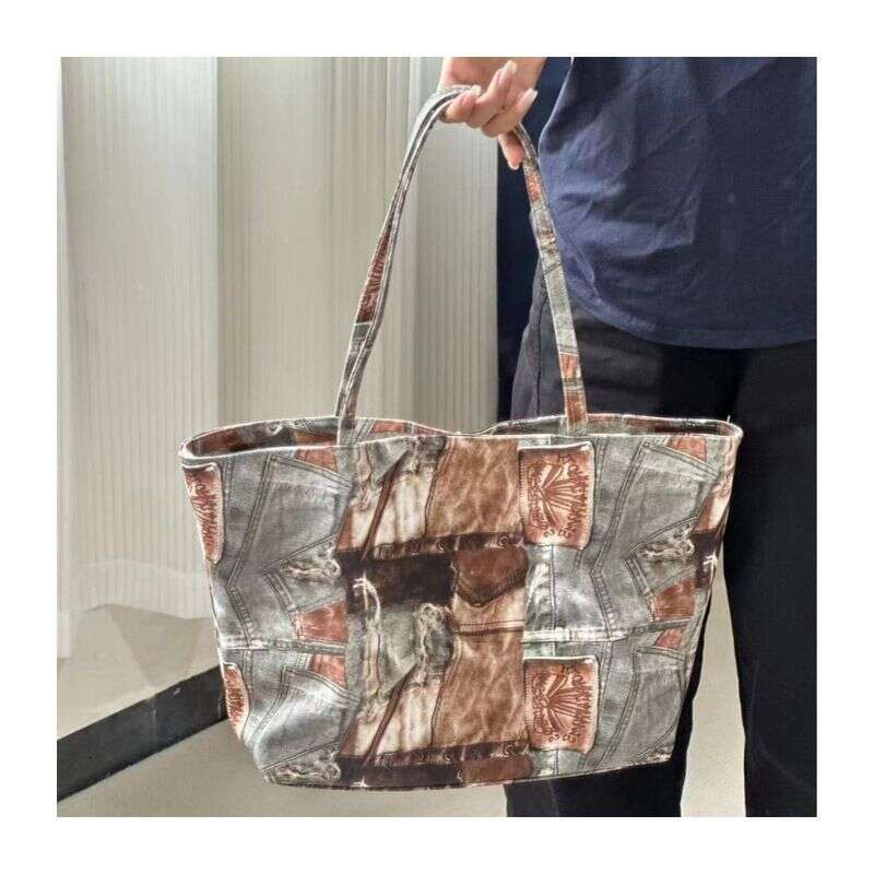 OLOEY 2025 New Splicing Handbag, Large Capacity, Niche Design, High-end Sense, College Class Ladies Shoulder Bag