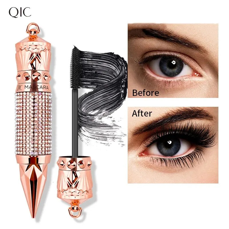 Mascara Waterproof Smudge Proof Elongate Eyelashes Makeup Tool Natural Thick Curling Rhinestone Decorative Shell 250818