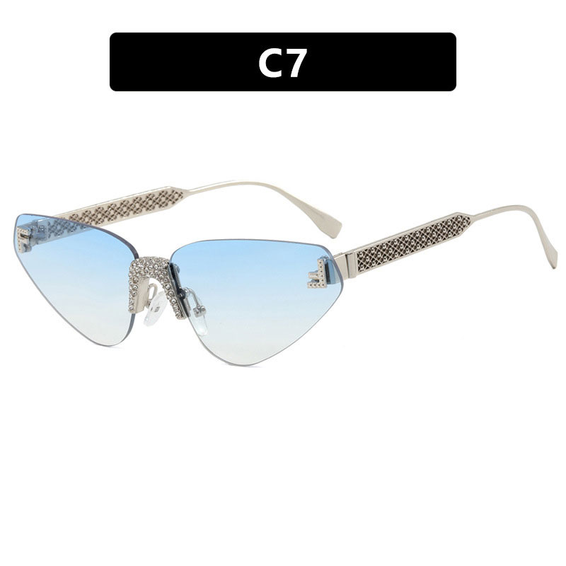 Rimless Oval Shape Unisex Eyewear with Metal Letter 'F' Vintage Inspired Solar Protective Goggles