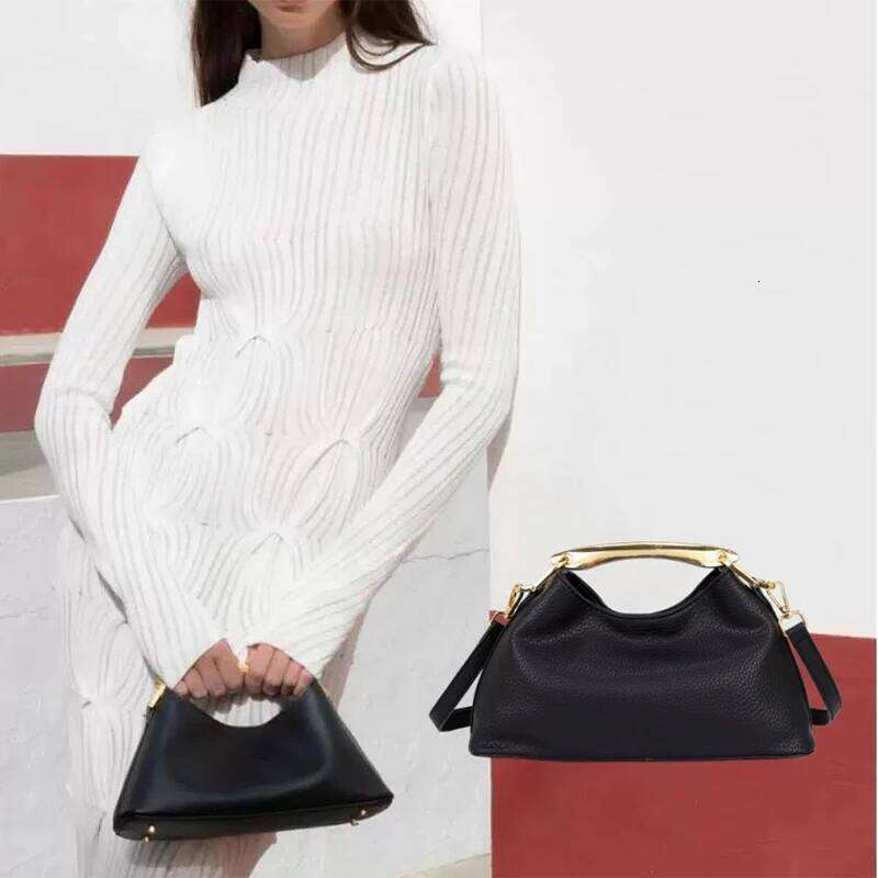 Lychee Pattern Shoulder For Women Creative Metal Handle Hobo Evening Clutch Chic Designer Half Moon Crossbody Bag