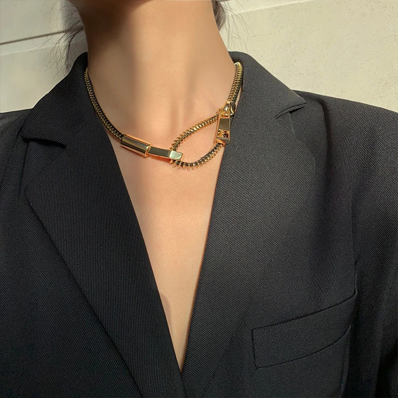 Greatera Stainless Steel Zipper Chain Pendant Choker Necklace for Women Men Gold Silver Color Metal Two Wear Necklace Jewelry 250815