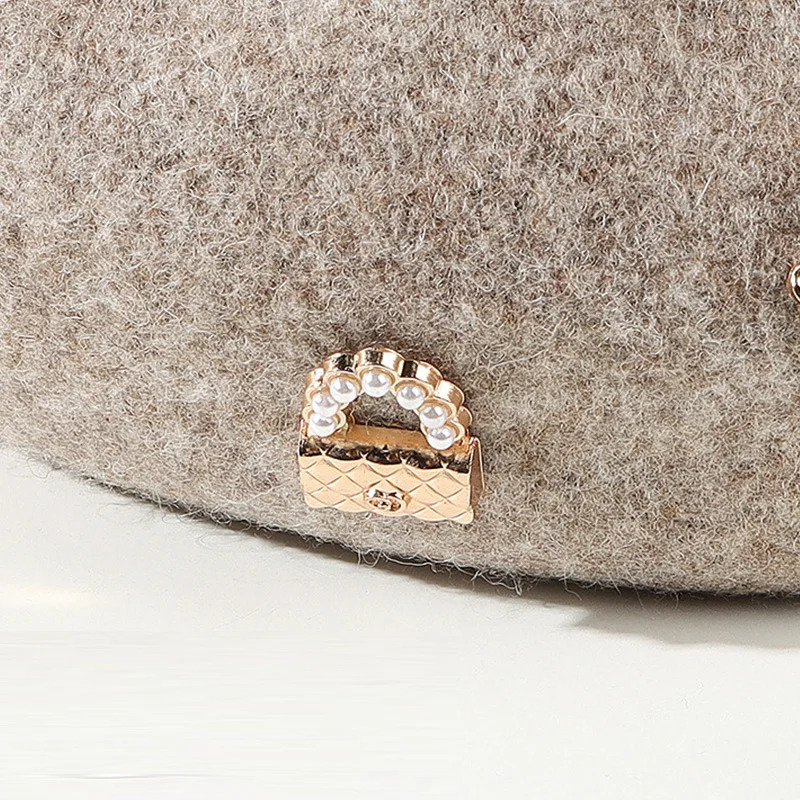 Autumn Winter Love Badge Womens Wool Tweed Beret Fashion Retro Painter Hat Pumpkin Hat 250819