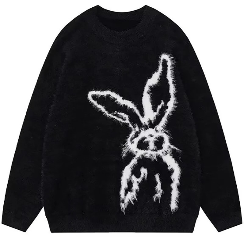 Mohair Funny Rabbit Sweater Men Pullover Knit Soft Comfortable Round Neck Knitted Japanese Y2K Vintage Fluffy Male 250819