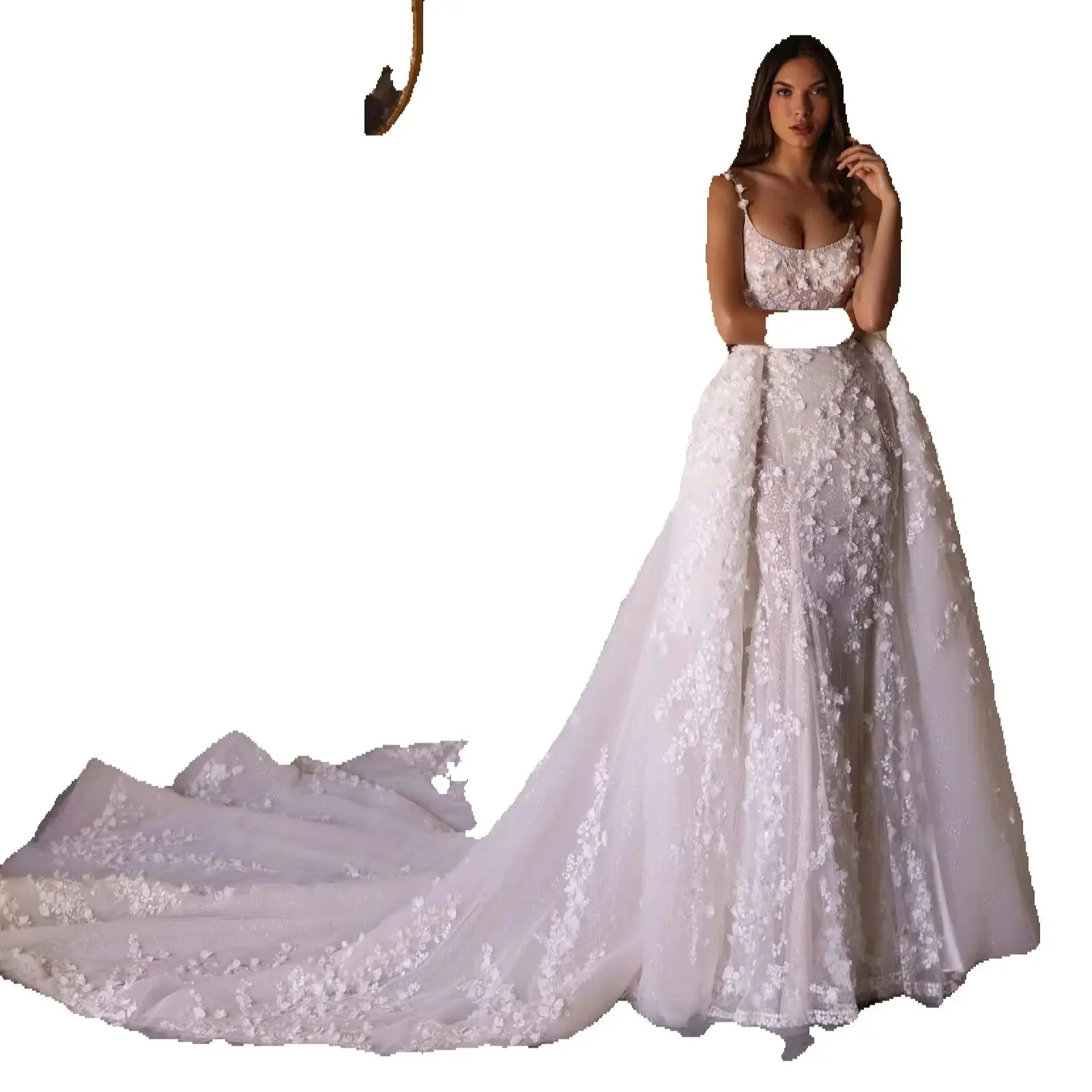 Sexy Floral Appliques Wedding Dress Elegant Spaghetti Straps Lace Mermaid Bride Dresses Customized Sleeveless Bridal Gown