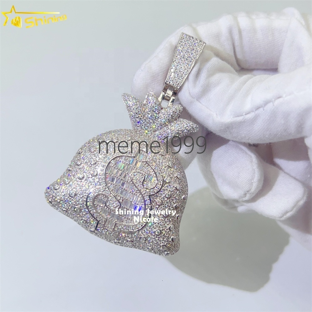 Top Quality Pass Diamond Tester 925 Sterling Silver Money Bag Hip Hop Custom Moissanite Pendant