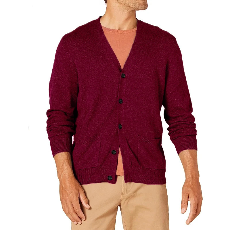 Mens Knit Slim Fit Cardigan Sweater V Neck Casual Button Down Sweaters Long Sleeve Fall Outwear with Pockets Outdoor Coats 250819