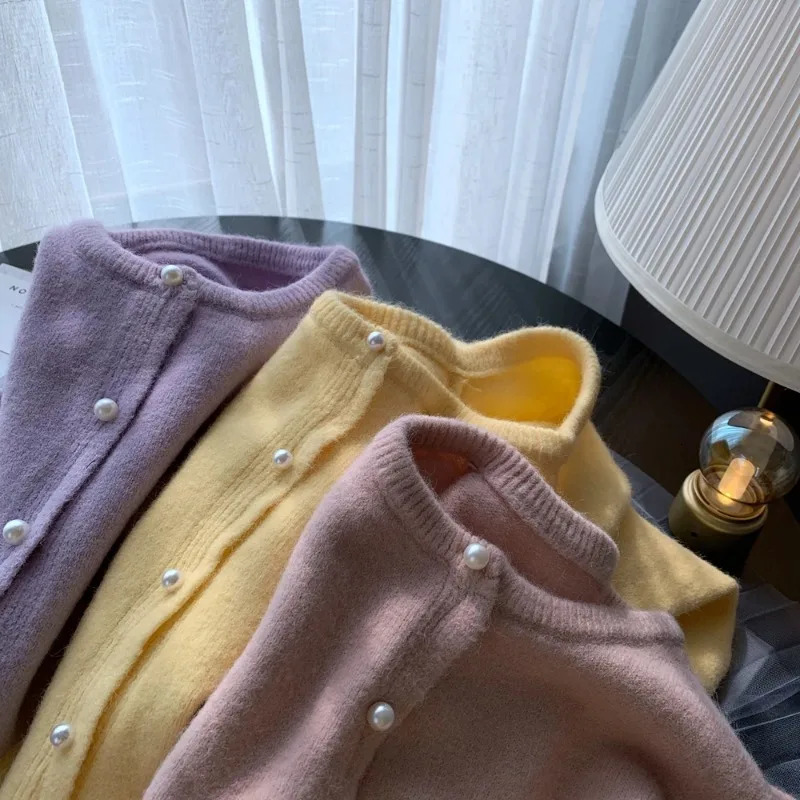 Solid Cardigan Sweater Fall Women Clothing Korean Fashion Oneck Long Sleeve Top Single Breasted Sweet Knitted Mujer Outerwear 250819