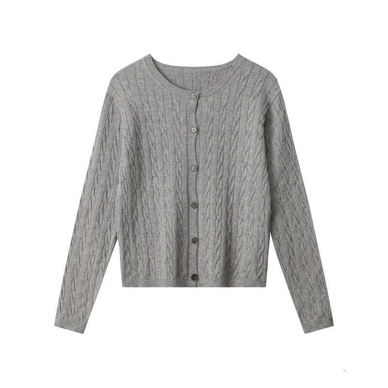 Cable Knit Design Single-Breasted Knitted Cardigan Women's Long Sleeve Coat Casual Soft Sweater B5