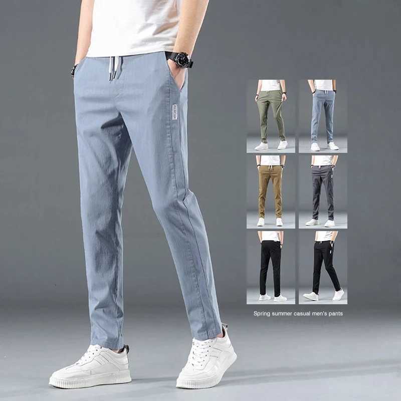 2024 Summer Thin Cotton Mens Casual Slim Pants Soft Comfortable Elastic Wrinkle Resistant Drawstring Classic Casual Pants for Men W250819