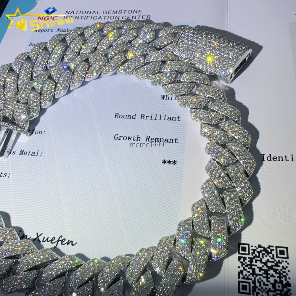 Custom Lab Grown Diamond Bracelet Necklace Mens Jewelry HPHT 20MM Width 925 Silver Iced Out Diamond Hip Hop Cuban Link Chain