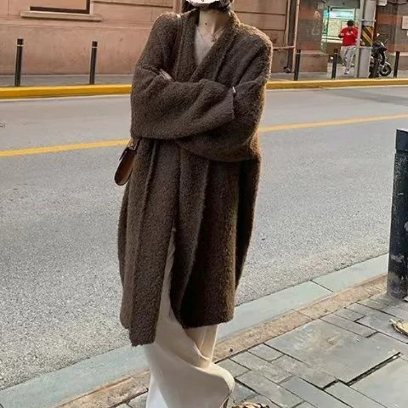 Long Cardigan for women winter clothes Knitted fluffy long sleeve Cashmere sweater coat clotkorean style warm vintage 250819
