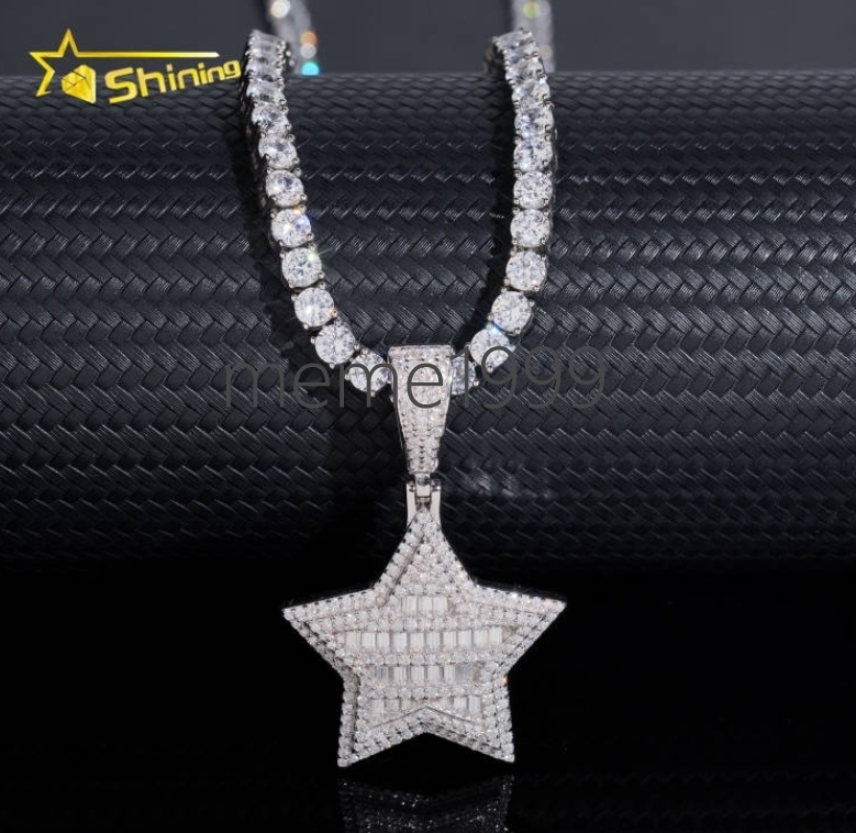 New Design Fine Jewelry Solid 925 Sterling Silver Gold Plating Hip Hop VVS Diamond Necklace Moissanite Iced Out Star Pendant
