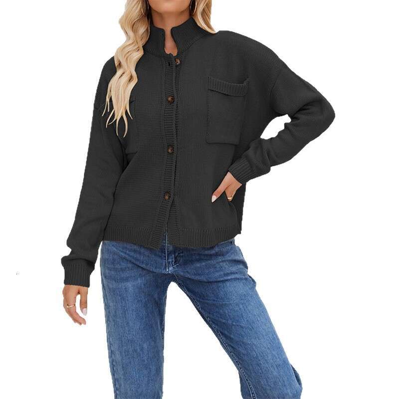 New Coat Knitted Stand Collar Plus Size Sweater Button Cardigan B5