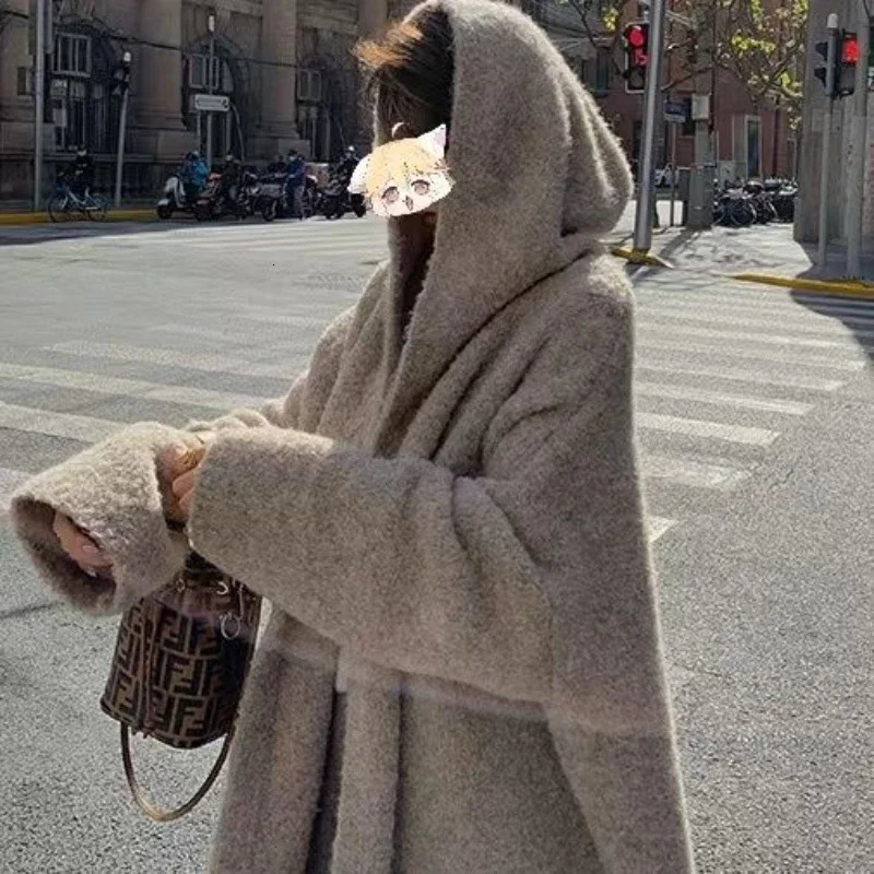 Long Cardigan for women winter clothes Knitted fluffy long sleeve Cashmere sweater coat clotkorean style warm vintage 250819