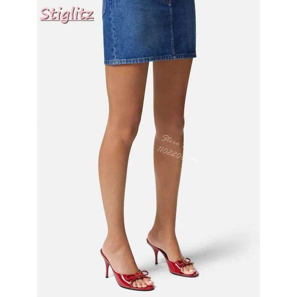 Sexy Leopard Stilettos Slippers Peep Toe Butterfly-Knot Shallow High Heels Pull-On Women's Outdoor Fashion Shoes 2025 Summer New