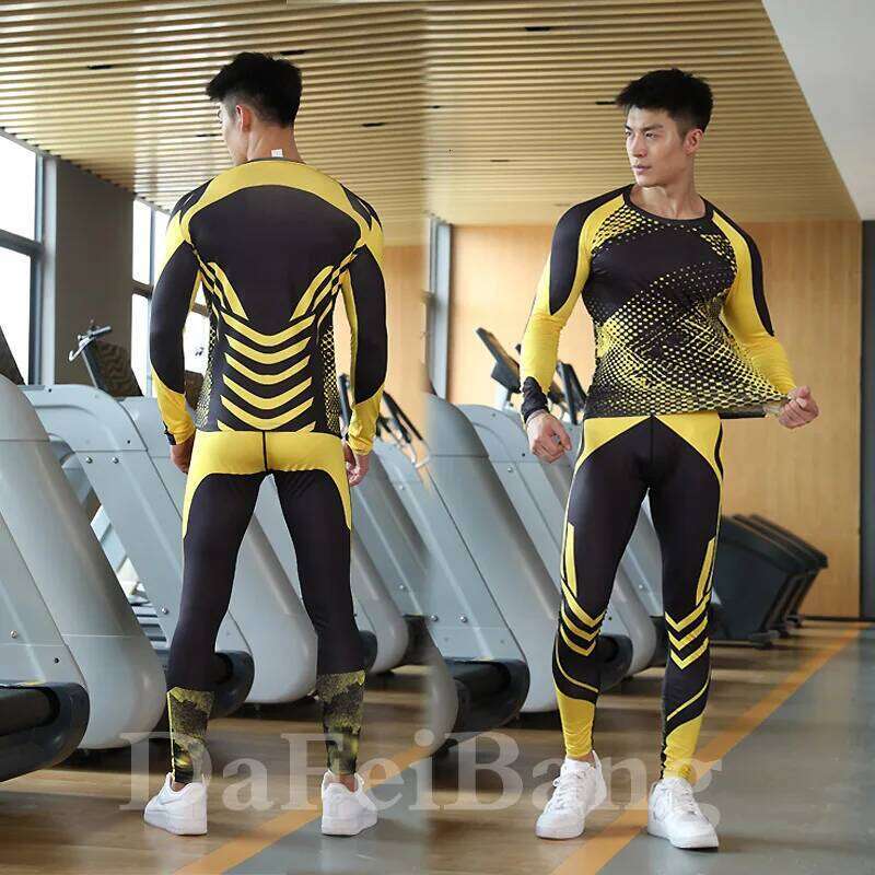 3 Pcs Set Men's Workout Sports Suit Gym Fiess Compression Clothes Running Jogging Sport Wear Exercise Rashguard Men