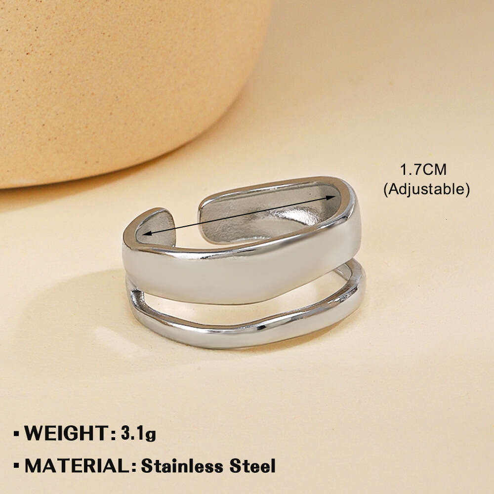 Simple Double Layer Titanium Fashion Trendy Niche Design Gold Plated Stainless Steel Ring for Women