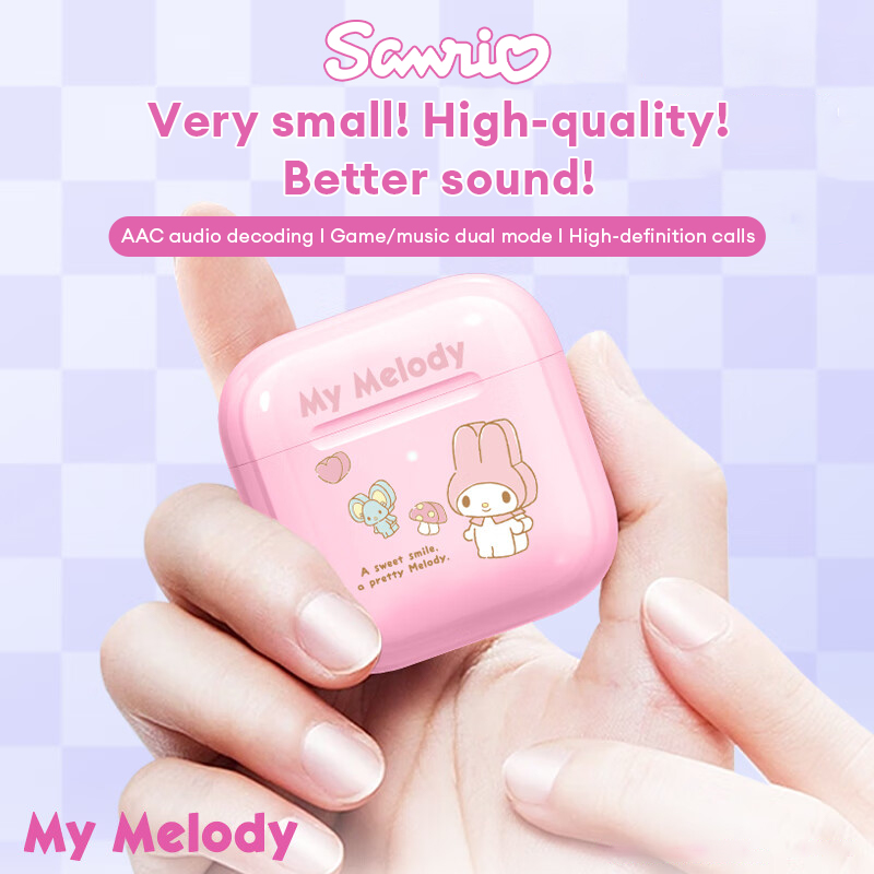 Sanrio Wireless Bluetooth Earphones Semi-In-Ear Call Noise-Canceling Sports Headset EJ-116 Hi-Fi High-Quality Music Earbuds Hello Kitty