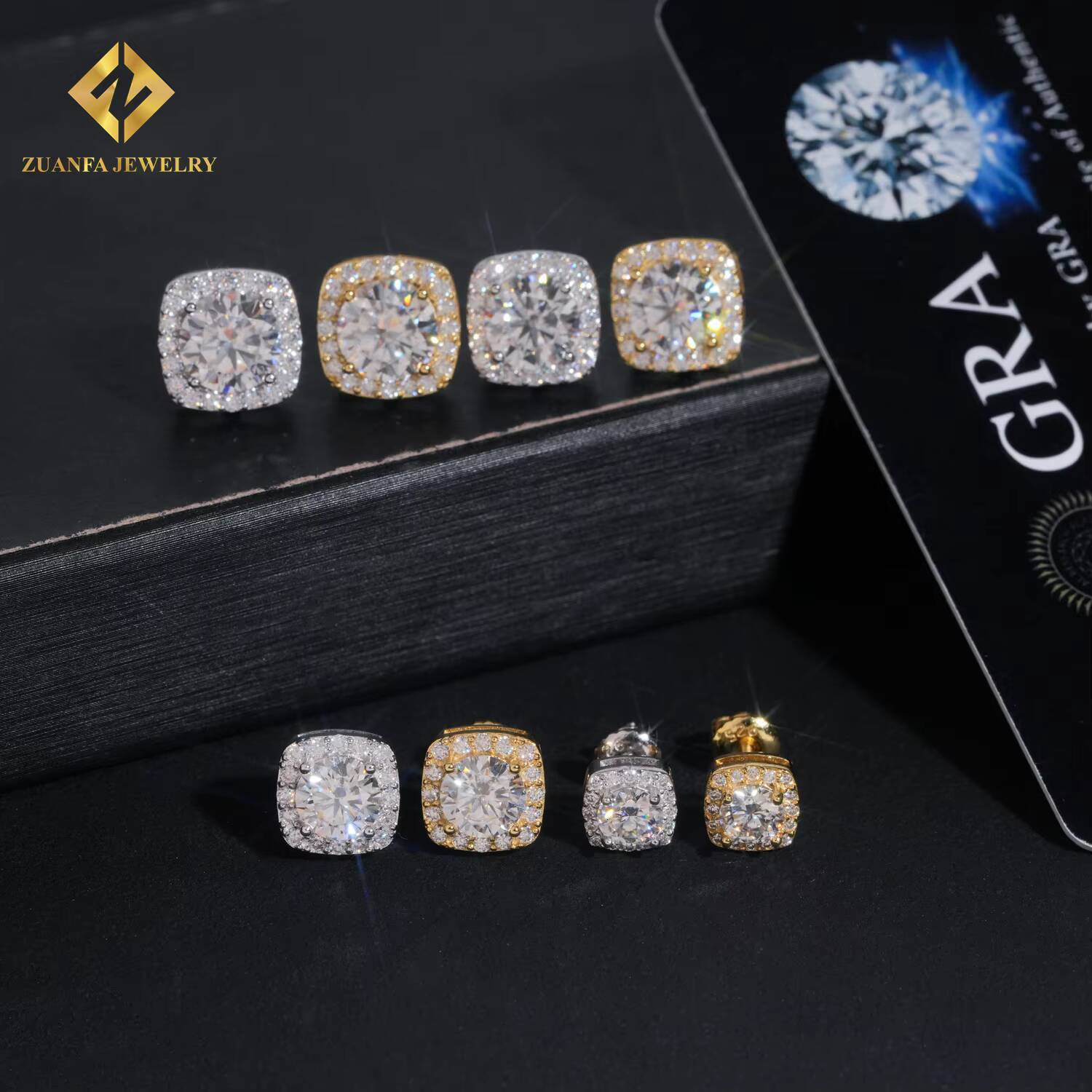 Wholesale Price Hip Hop Jewelry Cluster Stud Earring 925 Sterling Silver VVS Moissanite Fully Iced Out Stud Earring