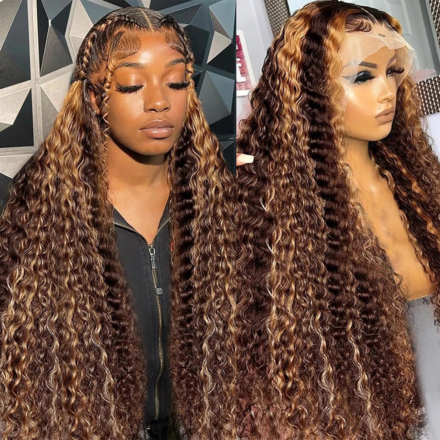 Highlight Blonde Deep Wave Lace Front Wigs 200% Density Lace Frontal Closure 5X5 Lace Front Human Hair Wigs Pre Plucked For Black Women