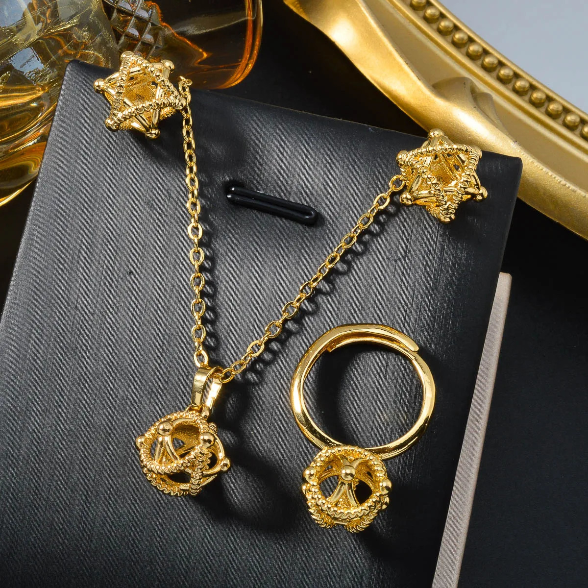 3PCS Jewelry Sets Fashion Pendant Gold Color Necklace Earrings Ring Women Female Gift Jewelry for Party Wedding Anniversary 250818