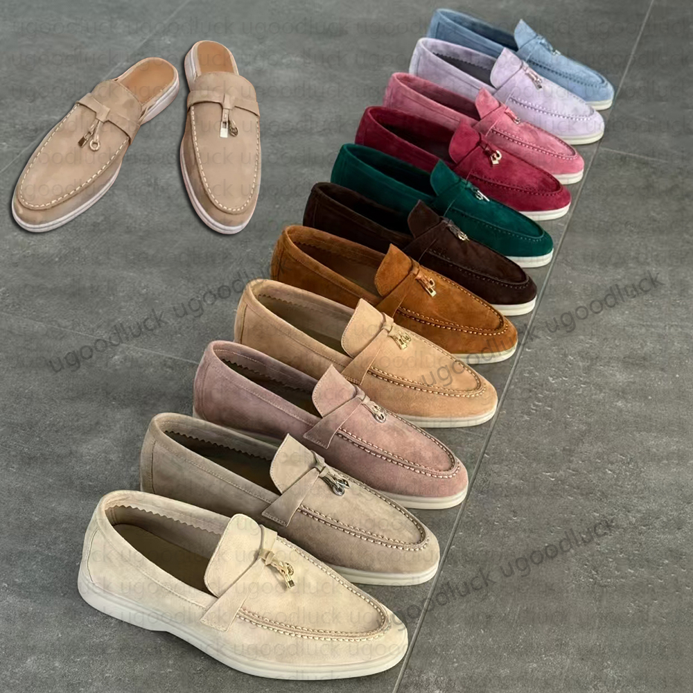 Designers Men Women Luxury Walk Charms Embellished Low Top Real Suede Loafers Slippers Summer Couples Womens Mens Sneakers Flat Leather Casual Italy Shoes Size 35-46