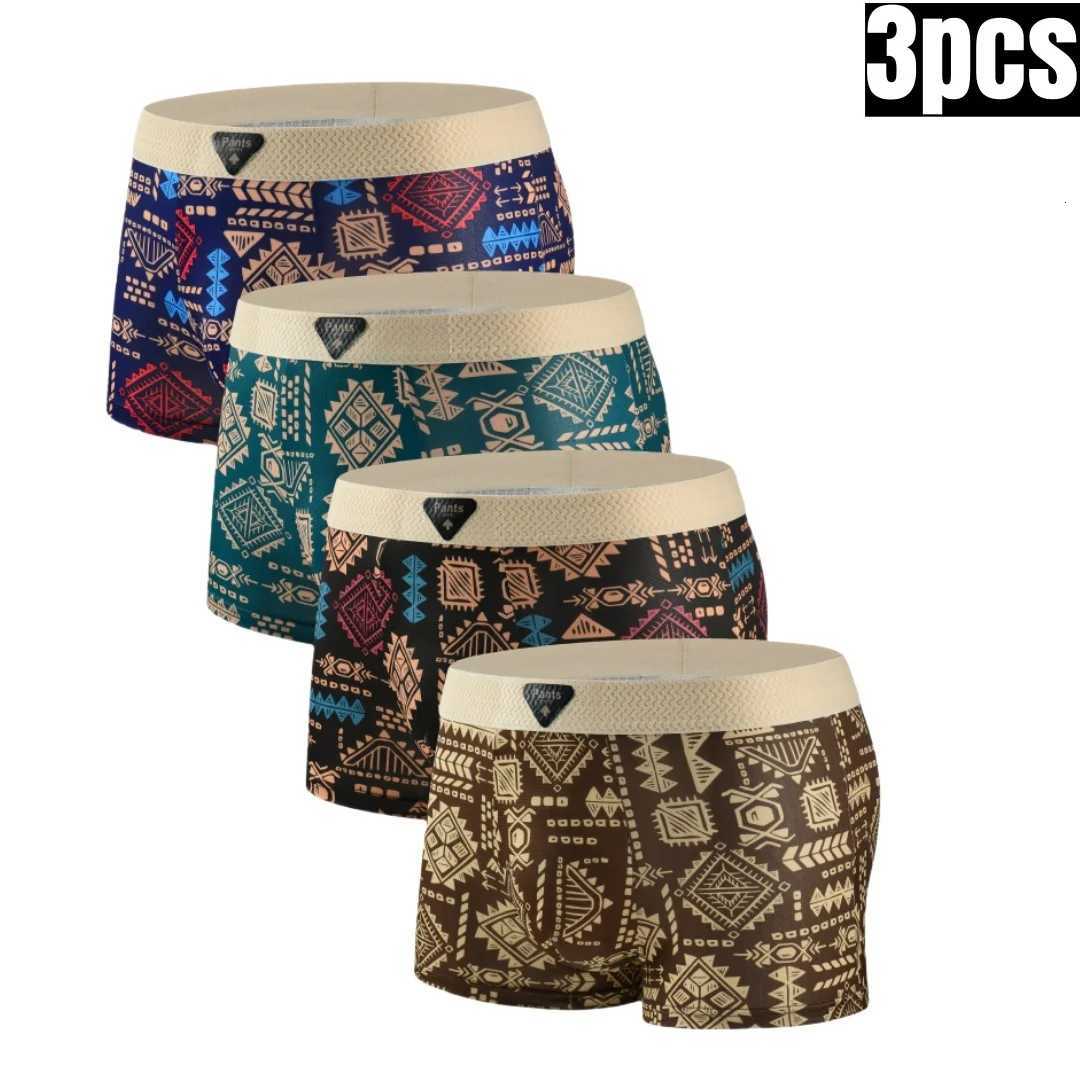 3pcs/Pack Mens Ice Silk Underwear Fashion Retro Comfortable Breathable Mens Boxer Briefs Plus Size Shorts W250819