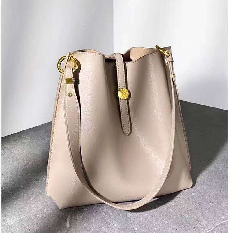 Simple Vintage Cowhide Leather Composite Bags for Women Casual Large Capacity Female Solid Bucket Handbag Totes bag