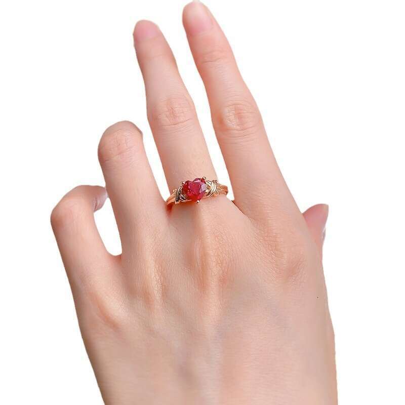 Mujing Jewelry New Silver High Carbon Diamond Ring 7*7 Heart-Shaped Red Corundum Simple Ins Style Best-Selling Model