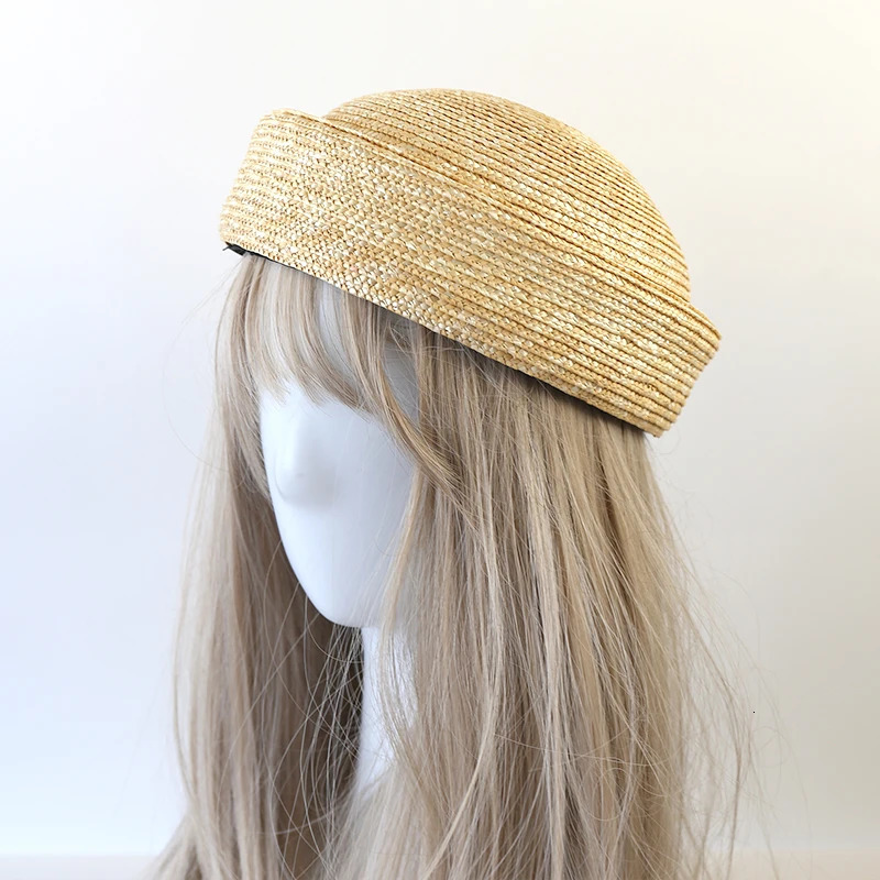 Natural Wheat Straw Hand Woven Berets Women Bohemian Sun Hat Circle Concave Top Straw Hat Girl Church Derby Party Beach Hat 250814